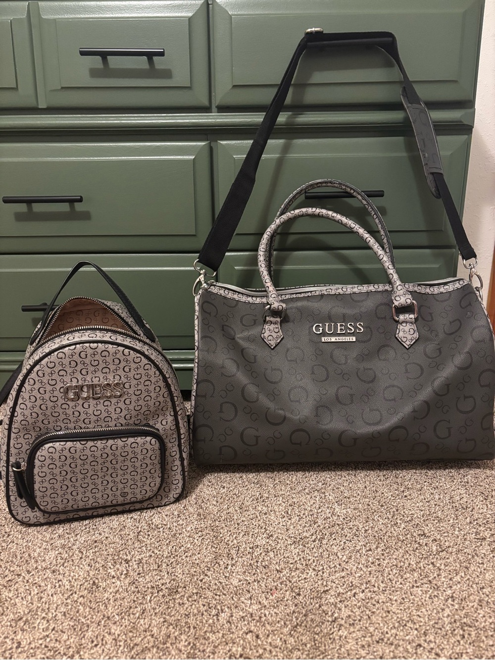GUESS Gray Logo Duffle and Mini Backpack Set